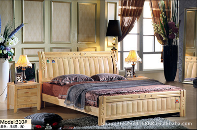 南康品牌實(shí)木家具廠家直銷 雙人實(shí)木橡木床#385 1.8米